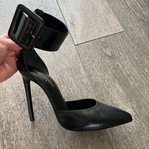 YSL black heels with buckle strap